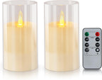 wemarry Flameless Candles 4" 5" 6" Acrylic Glass Pillars 3" Diameter Battery Operated Flickering Candles Include 8-Key Remote with Timer Function 400+ Hours (Gray, Warm Light 3 Pack)