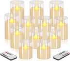 wemarry Flameless Candles 4" 5" 6" Acrylic Glass Pillars 3" Diameter Battery Operated Flickering Candles Include 8-Key Remote with Timer Function 400+ Hours (Gray, Warm Light 3 Pack)