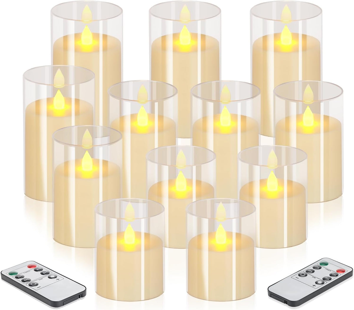 wemarry Flameless Candles 4" 5" 6" Acrylic Glass Pillars 3" Diameter Battery Operated Flickering Candles Include 8-Key Remote with Timer Function 400+ Hours (Gray, Warm Light 3 Pack)