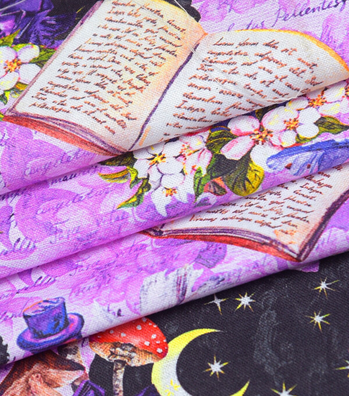 Mystical Black Cats on Purple Novelty Cotton Fabric