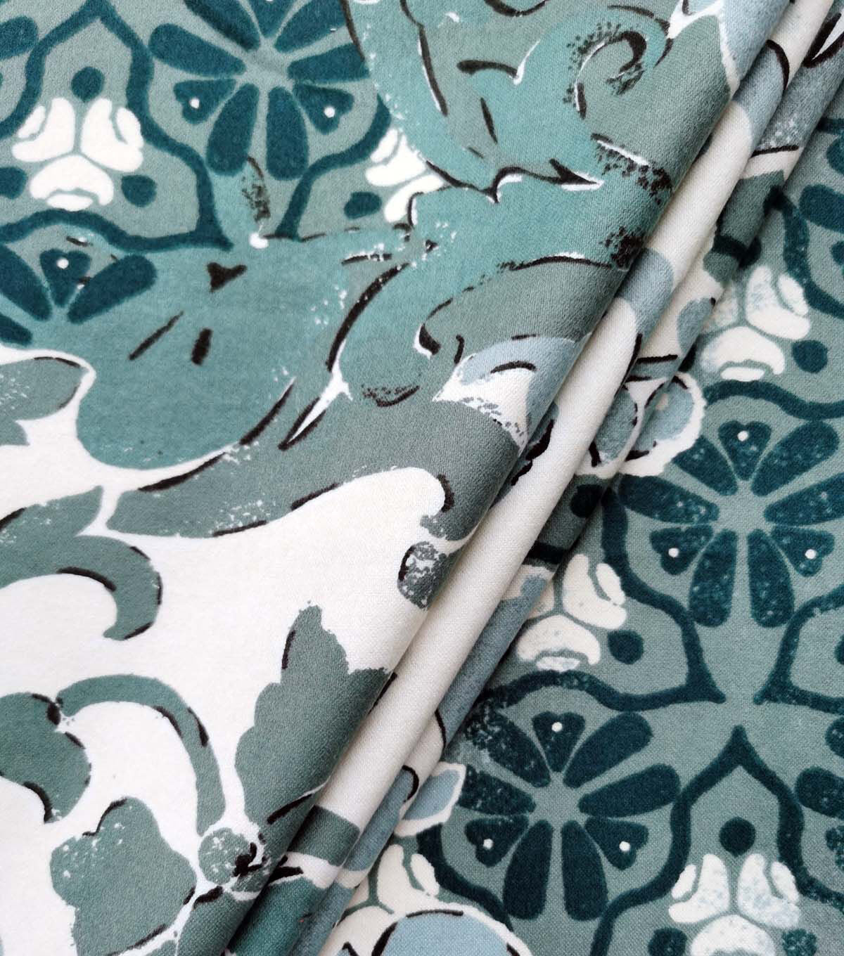 Blue Damask Floral Luxe Flannel Fabric