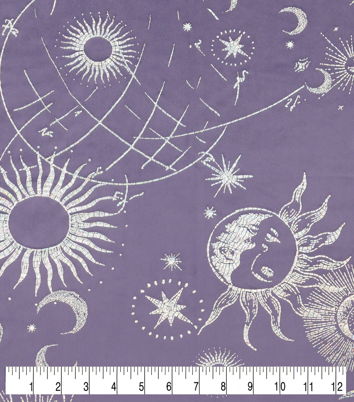 Metallic Celestial on Purple Pure Plush Fleece Fabric