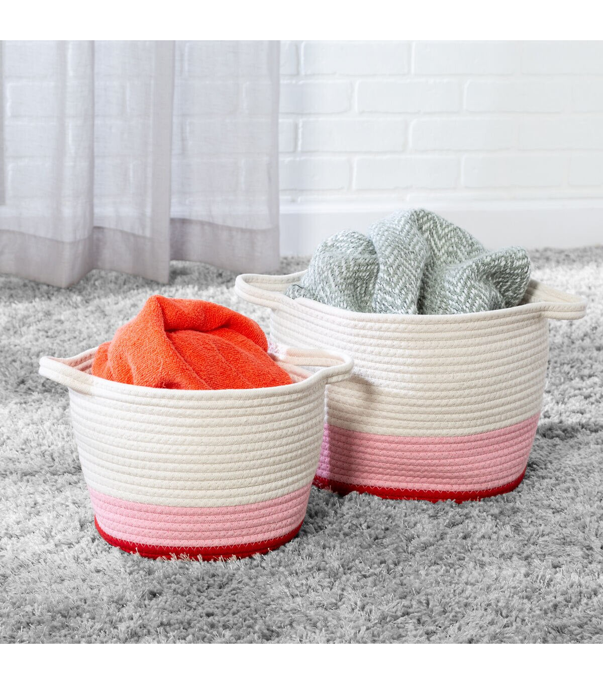 Honey Can Do 12 Pink & White Nesting Cotton Rope Storage Baskets 2ct