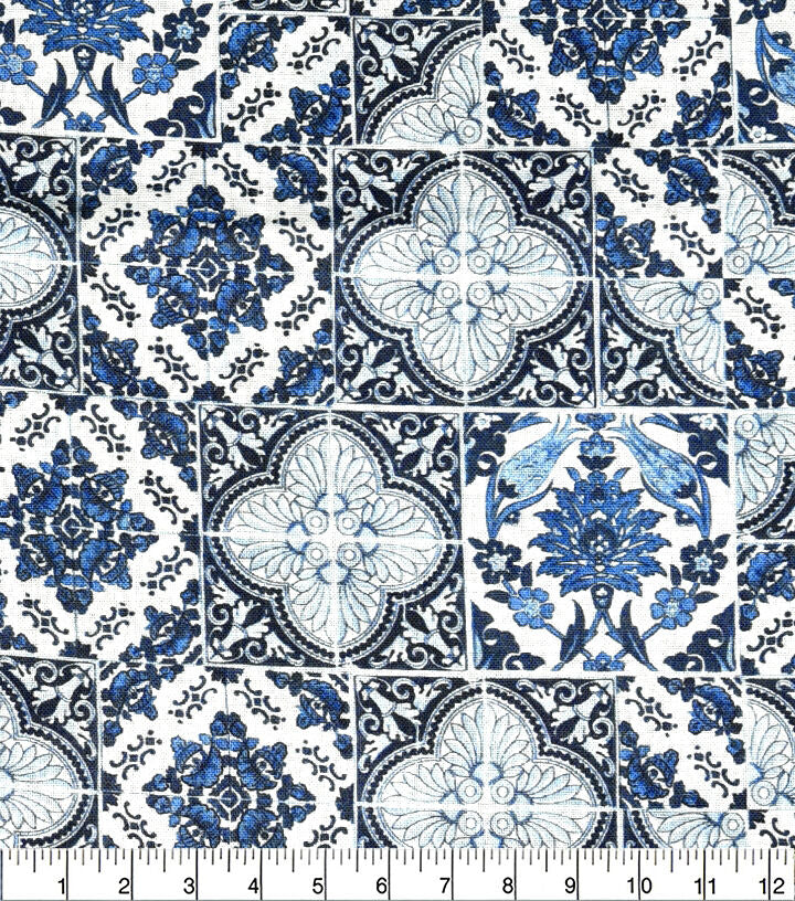 18 x 21 Blue Tiles Quilt Cotton Fabric Quarter 1pc by Keepsake Calico