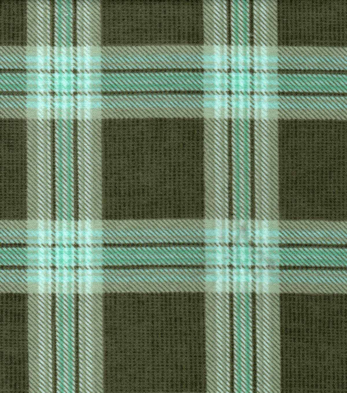 Super Snuggle Flannel Fabric Olive Blue Plaid