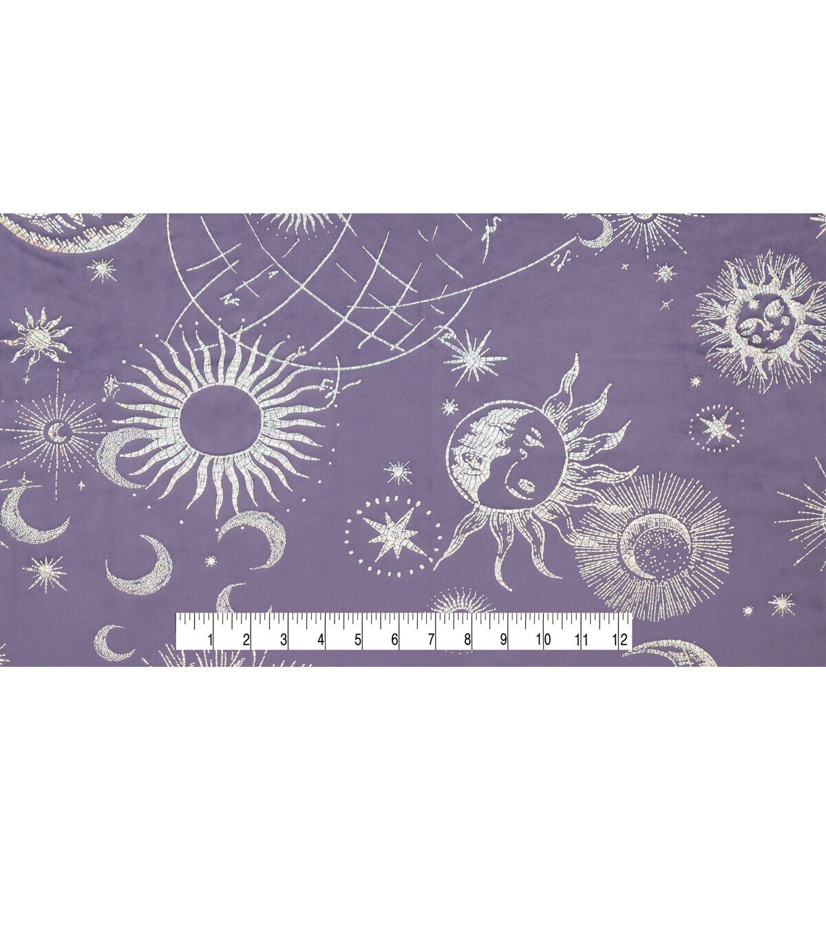 Metallic Celestial on Purple Pure Plush Fleece Fabric
