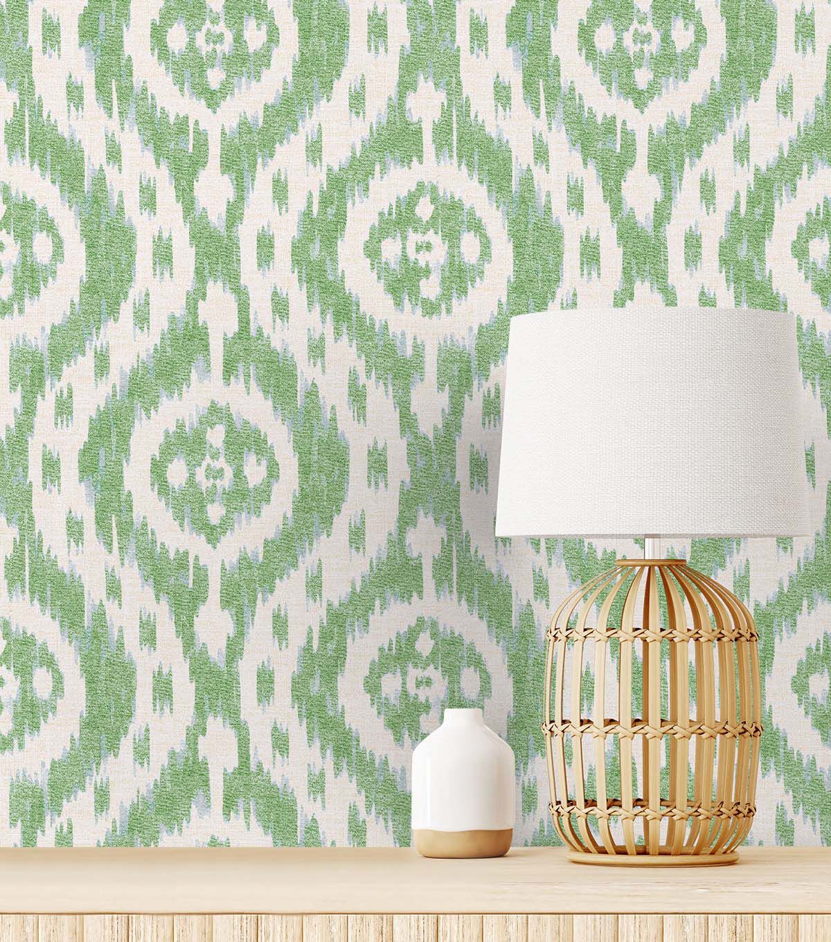 Surface Style 20.5' x 18' Matcha Ikat Tracery Peel & Stick Wallpaper