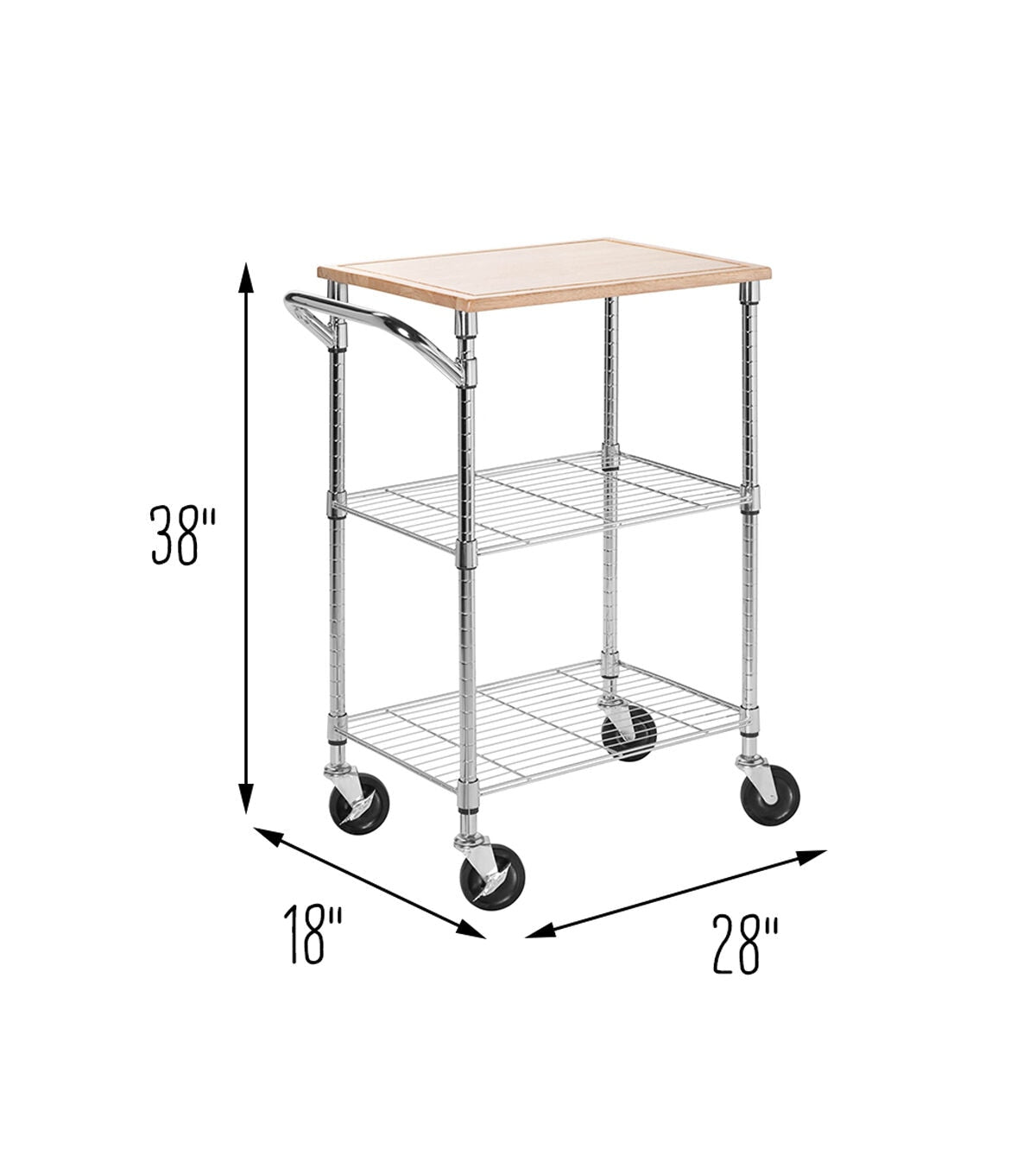 Honey Can Do 38 Chrome & Wood 3 Tier Kitchen Cart With Cutting Board