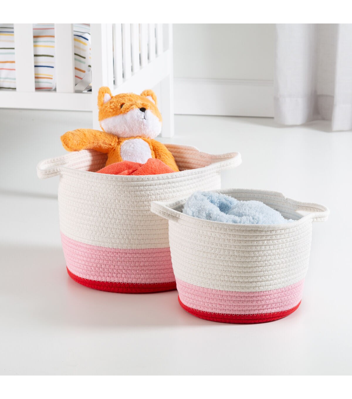 Honey Can Do 12 Pink & White Nesting Cotton Rope Storage Baskets 2ct