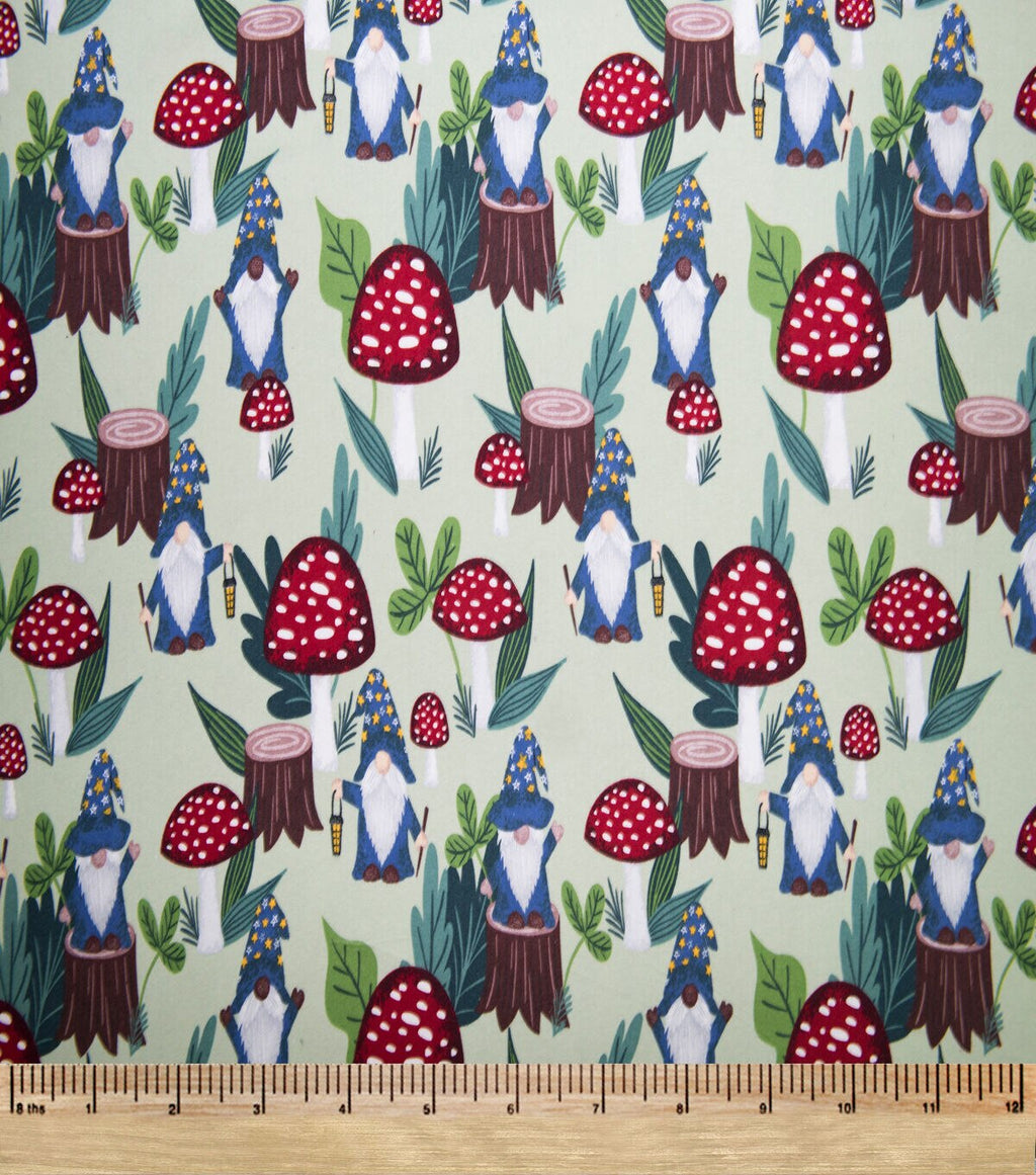 Super Snuggle Gnome & Mushrooms Flannel Fabric
