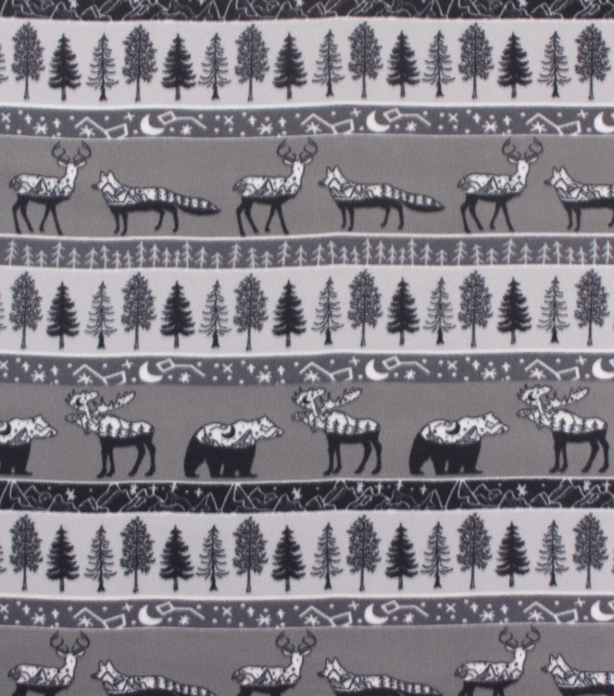 Blizzard Fleece Fabric Black and White Wilderness