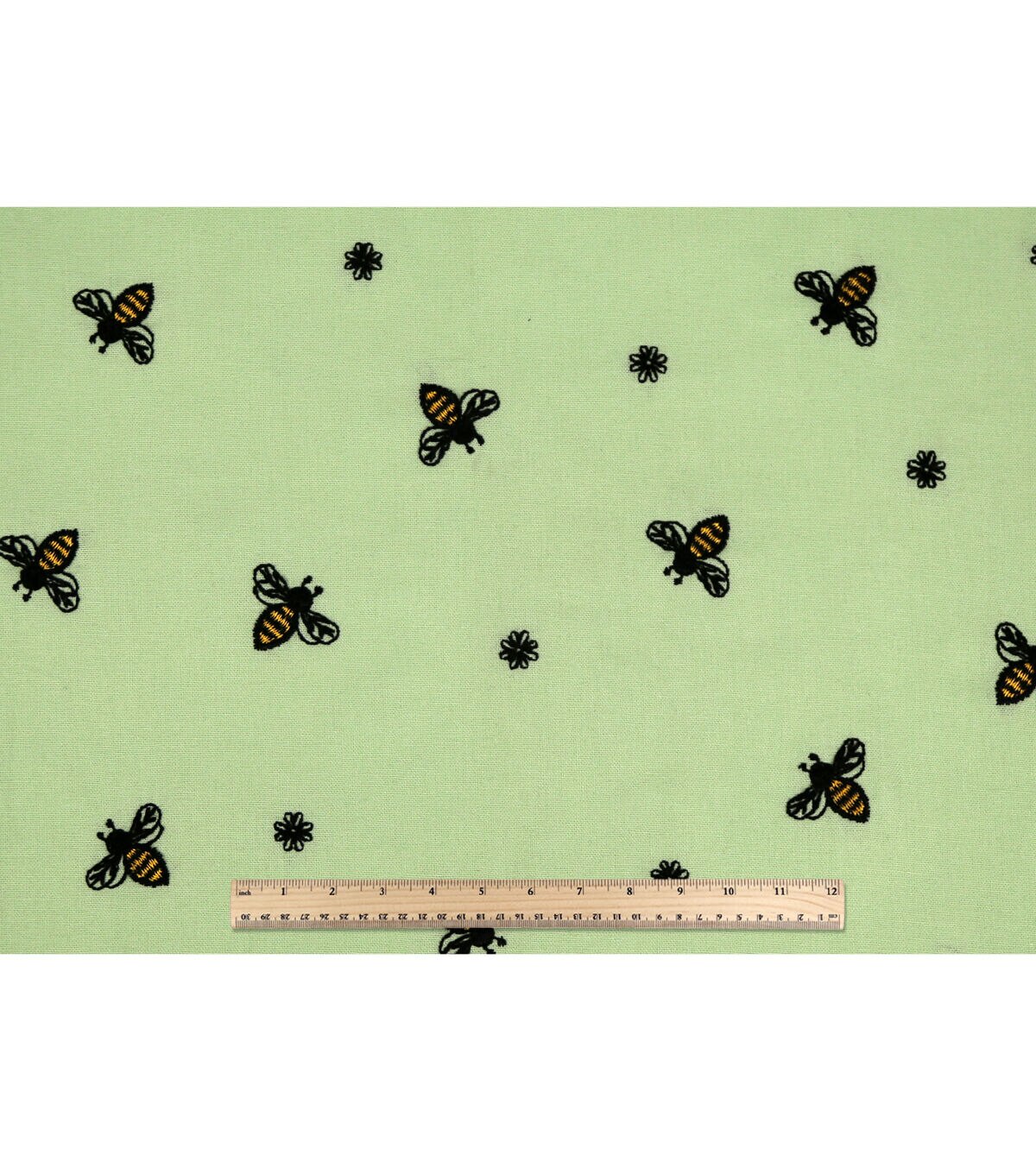 Embroidered Bees on Green Quilt Cotton Fabric by Keepsake Calico
