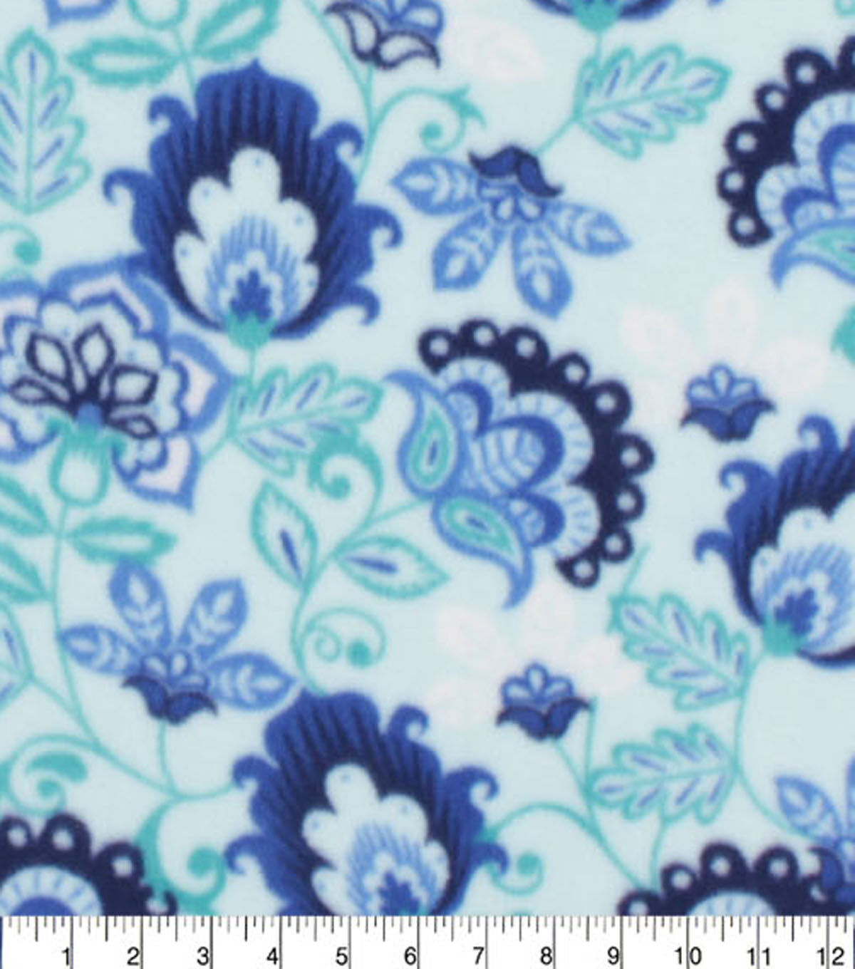 Blue Jacobean Floral Anti Pill Fleece Fabric