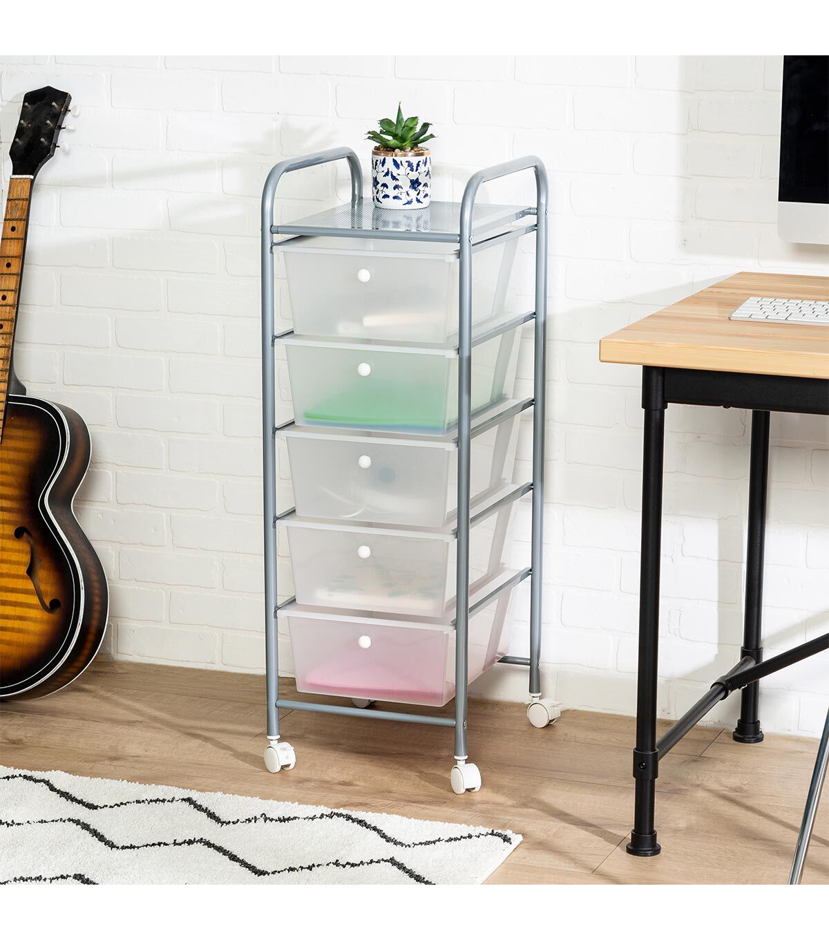 37 Steel Rolling Storage Cart With Clear Plastic 5 Drawers by Top Notch