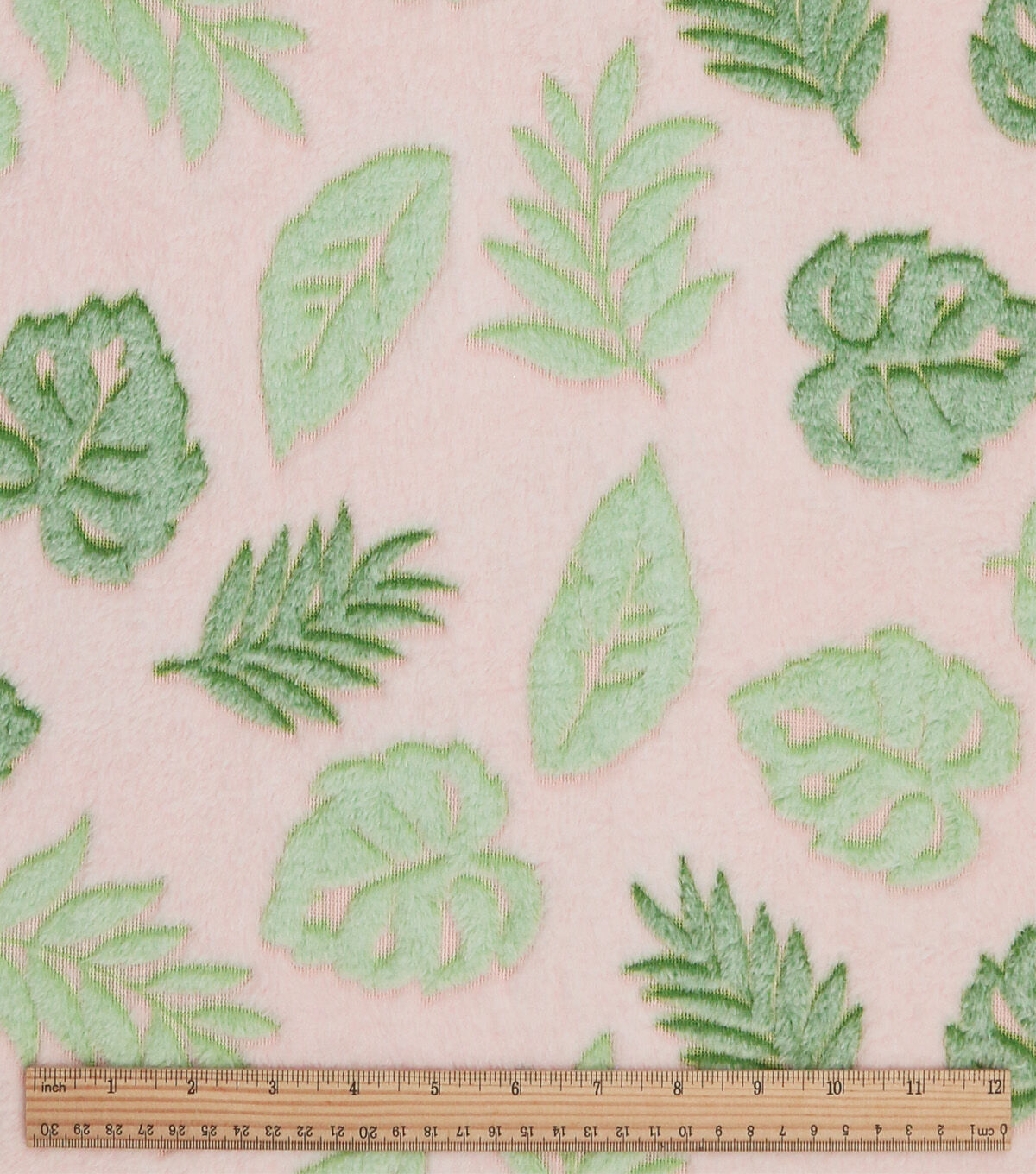 Summer Green Embossed Simple Tropical Leaves Sew Lush Fleece Fabric