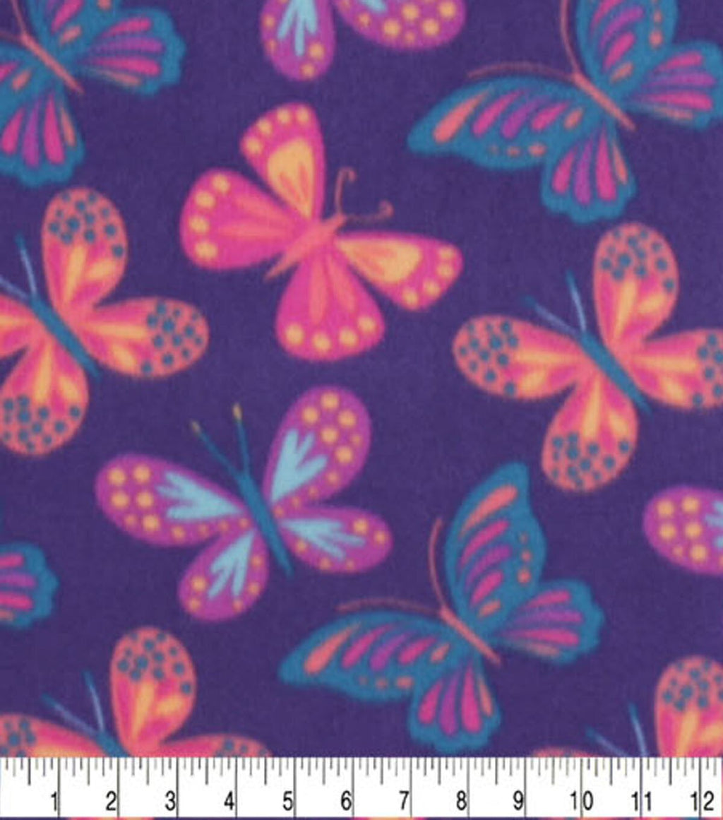Butterflies on Purple Blizzard Fleece Fabric