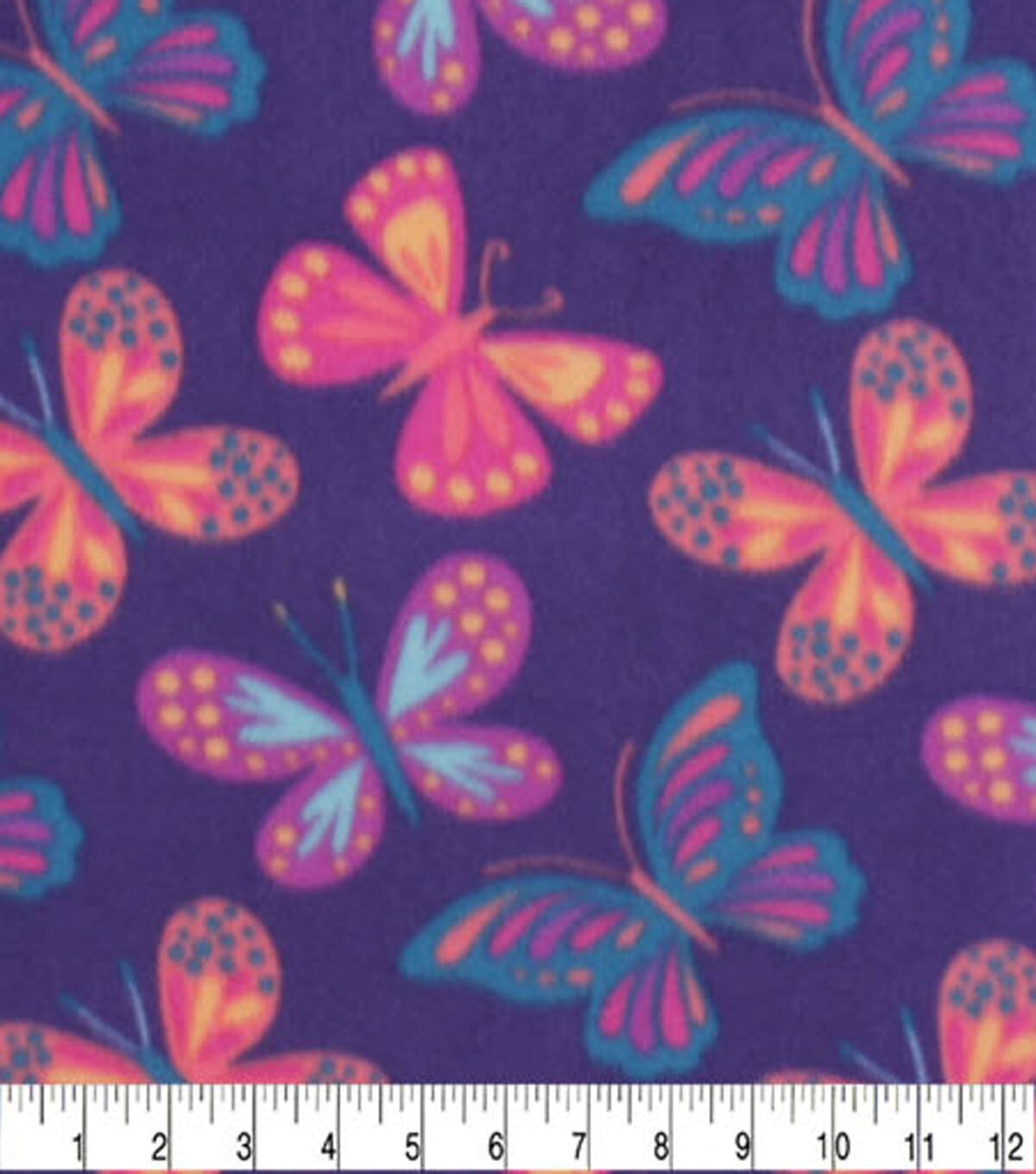 Butterflies on Purple Blizzard Fleece Fabric
