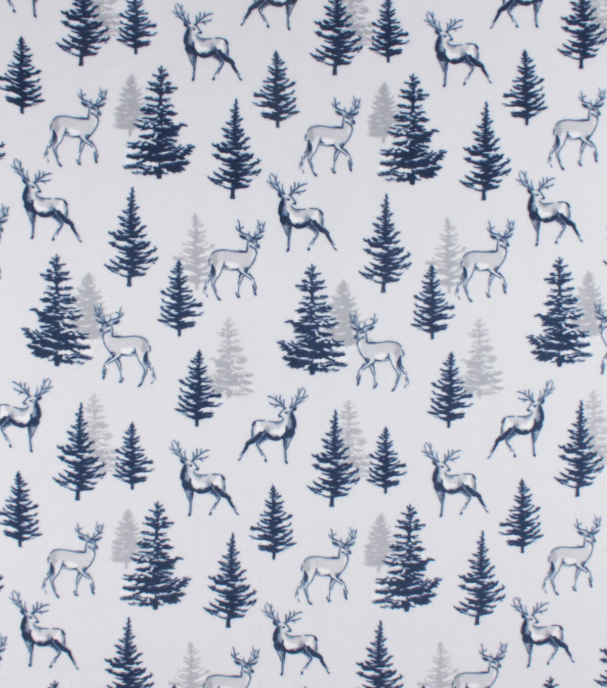 Blue Scenic Deer & Trees Anti Pill Fleece Fabric