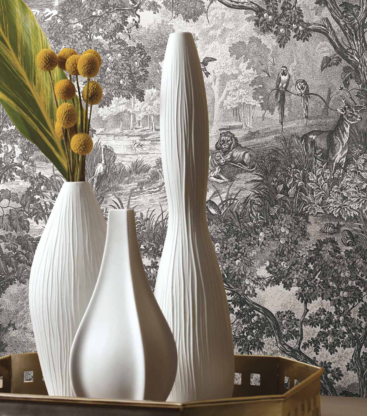 RoomMates 20.5 X 16.5' Gray Jungle Toile Peel & Stick Wallpaper