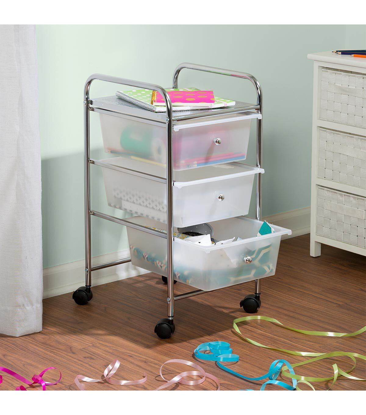 25 Steel Rolling Storage Cart With Clear Plastic 3 Drawers by Top Notch