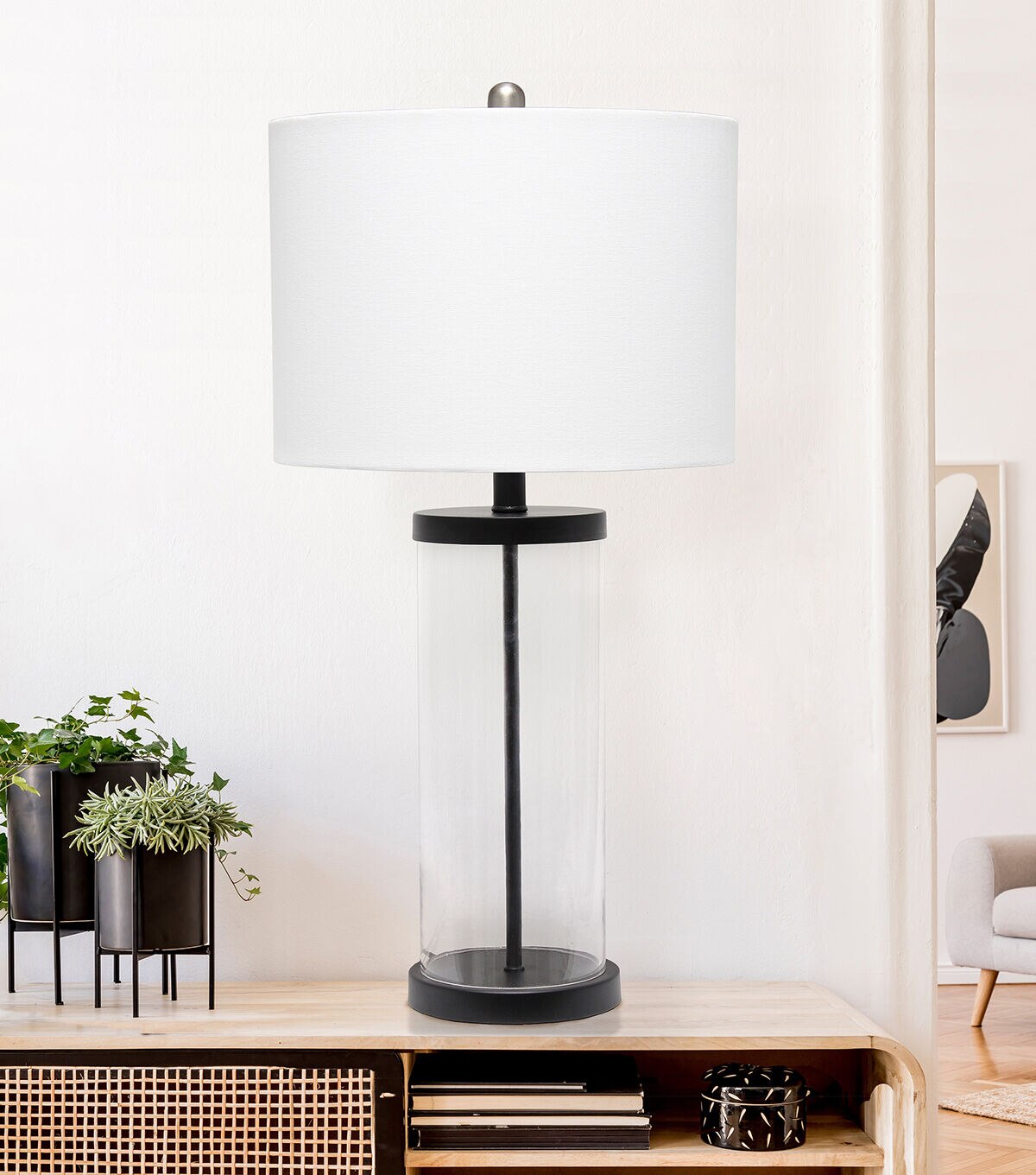 All The Rages 28 Black Entrapped Glass Table Lamp With Fabric Shade