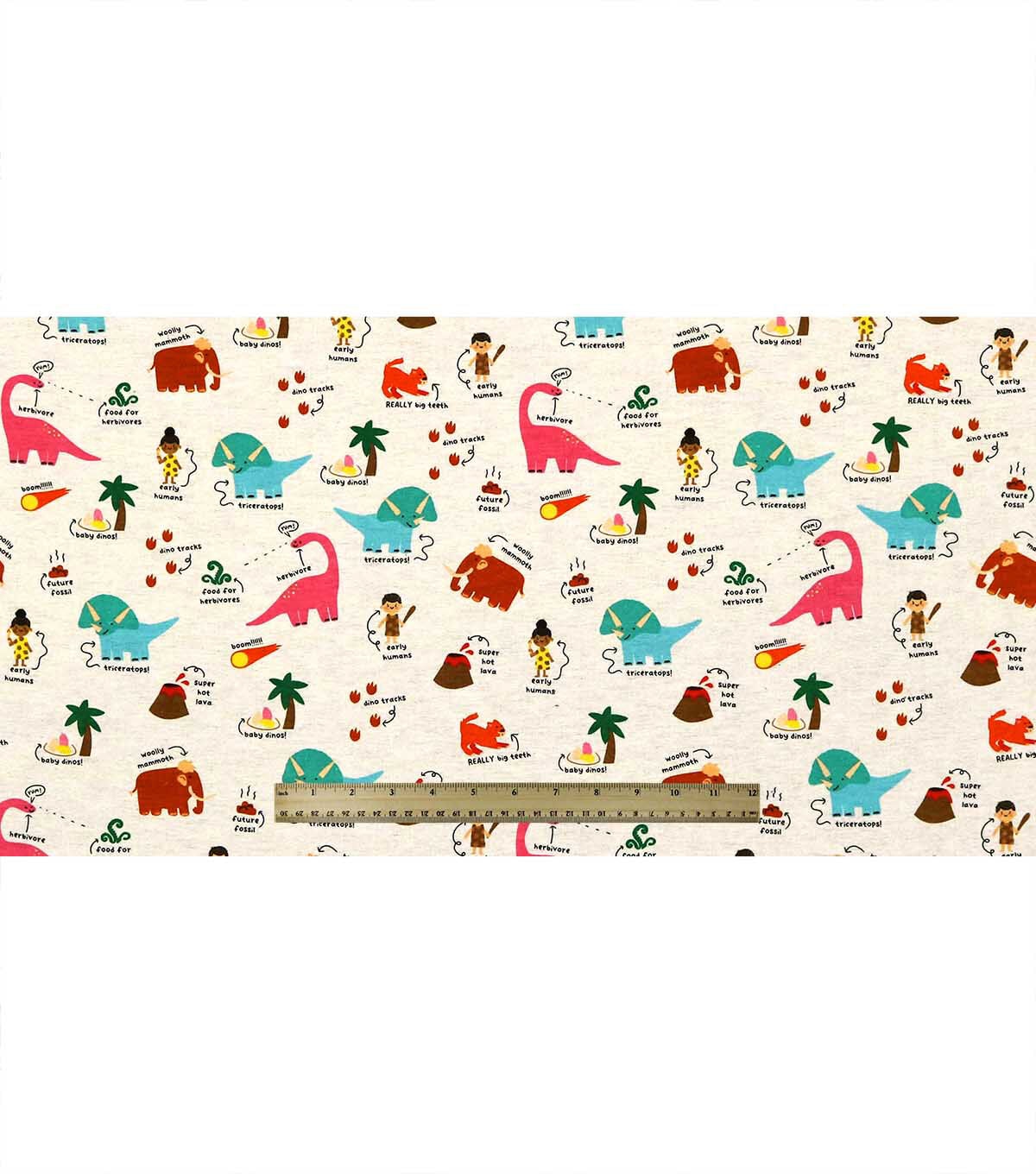 Dinosaurs & Kids on White Super Snuggle Flannel Fabric