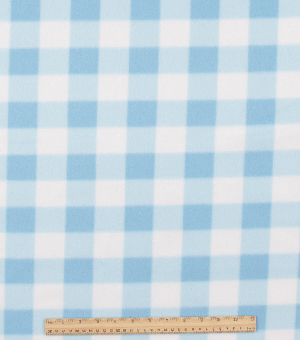 Blue Gingham Blizzard Fleece Fabric