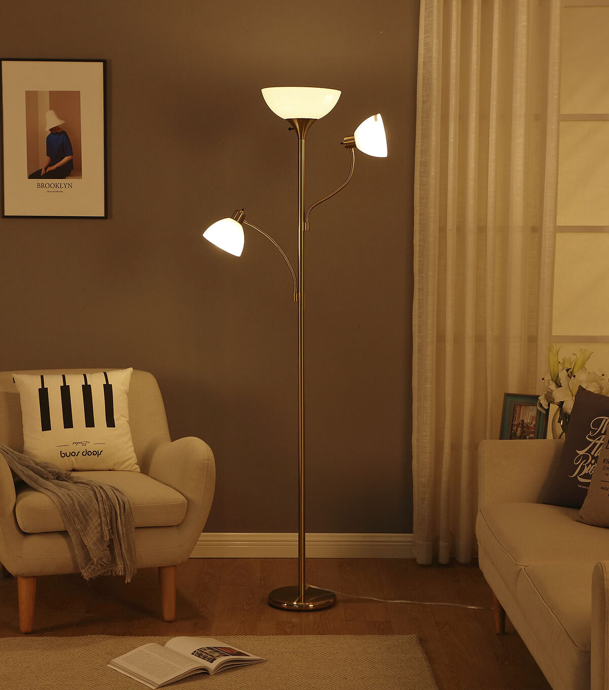 Brightech Sky Dome Double LED Floor Lamp - Brass