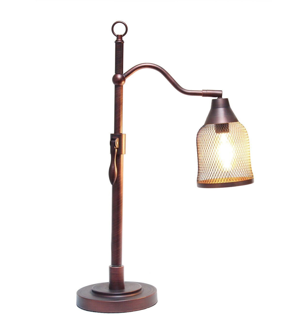 All The Rages Vintage Arched Table Lamp with Iron Mesh Shade, Red Bronze