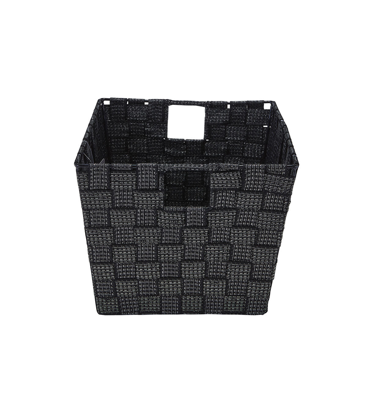 Simplify 10 x 8 Black Lurex Striped Woven Storage Bin With Handles