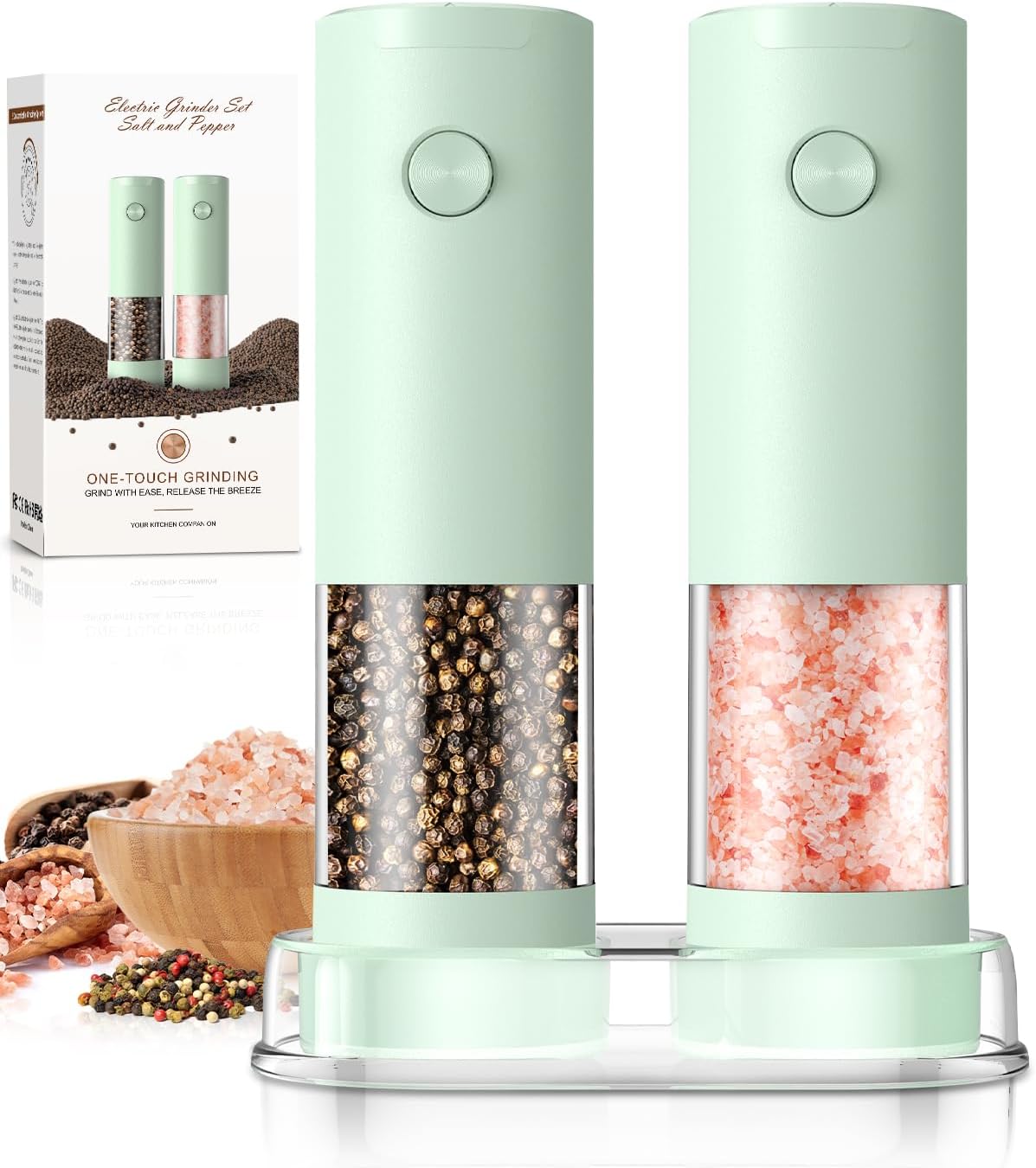 Electric Salt and Pepper Grinder Set Automatic Battery Pepper Mill Shakers Adjustable Coarseness Upgraded Larger Capacity with Led Home and Kitchen Appliances White Elephant Gifts for Women Men