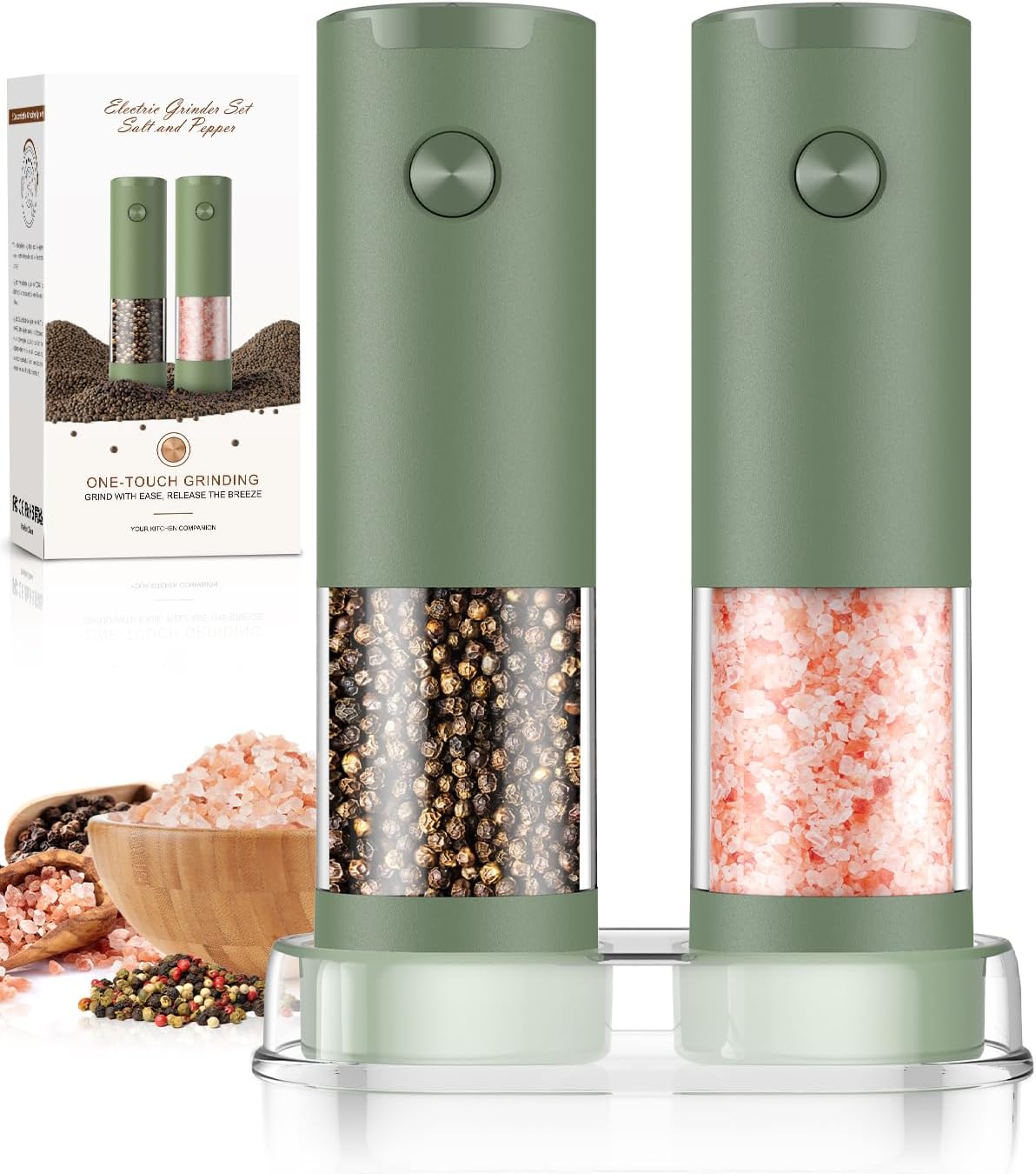 Electric Salt and Pepper Grinder Set Automatic Battery Pepper Mill Shakers Adjustable Coarseness Upgraded Larger Capacity with Led Home and Kitchen Appliances White Elephant Gifts for Women Men