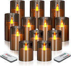 wemarry Flameless Candles 4" 5" 6" Acrylic Glass Pillars 3" Diameter Battery Operated Flickering Candles Include 8-Key Remote with Timer Function 400+ Hours (Gray, Warm Light 3 Pack)