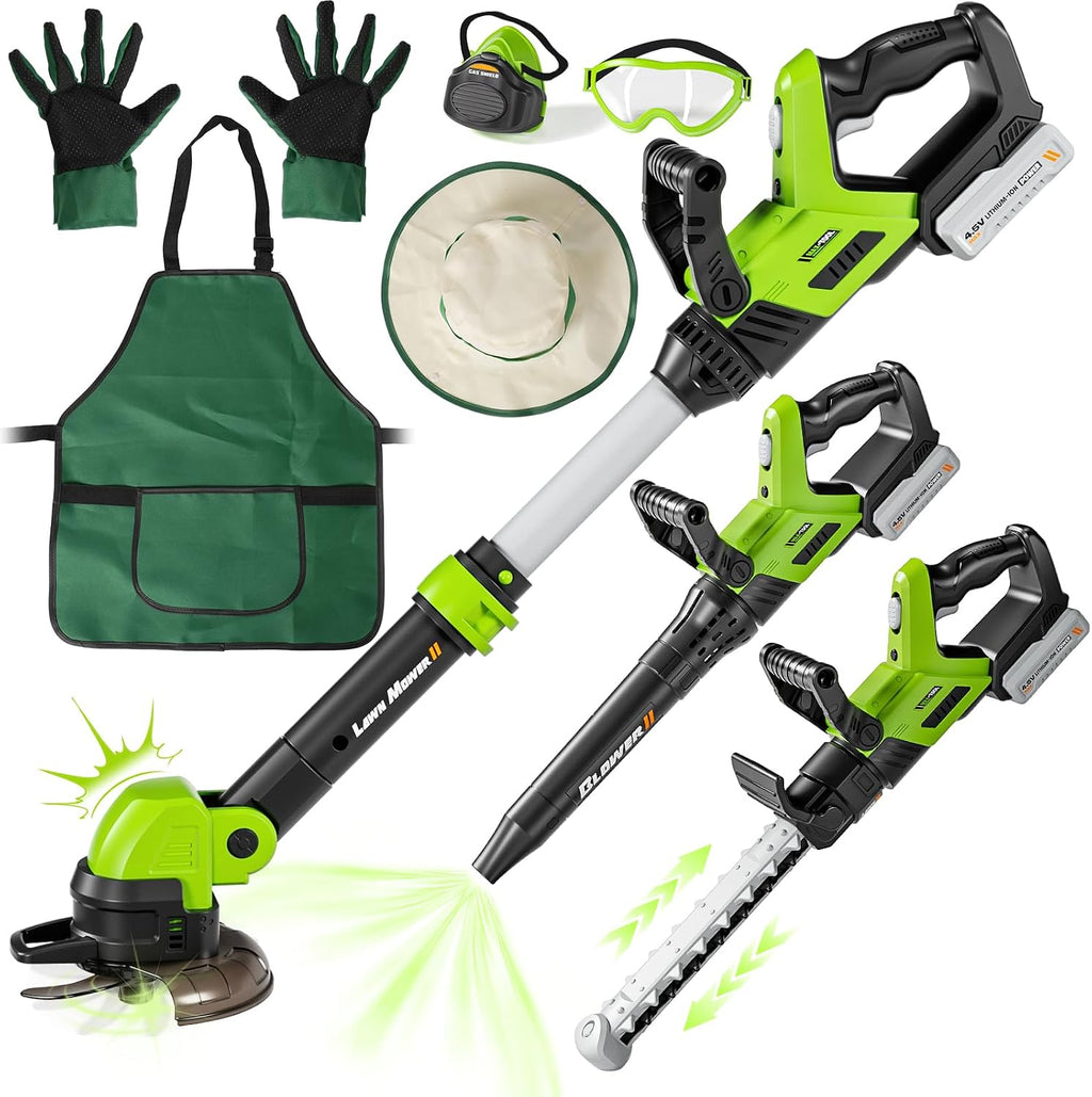 Kids Toy Tool Set, 3-IN-1 Power Garden Lawn Tools with Sounds & Lights, Volume, Toy Weed Wacker, Leaf Blower&Hedge Trimmer, Outdoor Play Toy Tools, Christmas Birthday Gifts for Boy Toys 3 4 5 6 7 8+