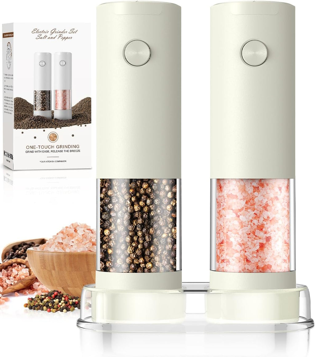 Electric Salt and Pepper Grinder Set Automatic Battery Pepper Mill Shakers Adjustable Coarseness Upgraded Larger Capacity with Led Home and Kitchen Appliances White Elephant Gifts for Women Men