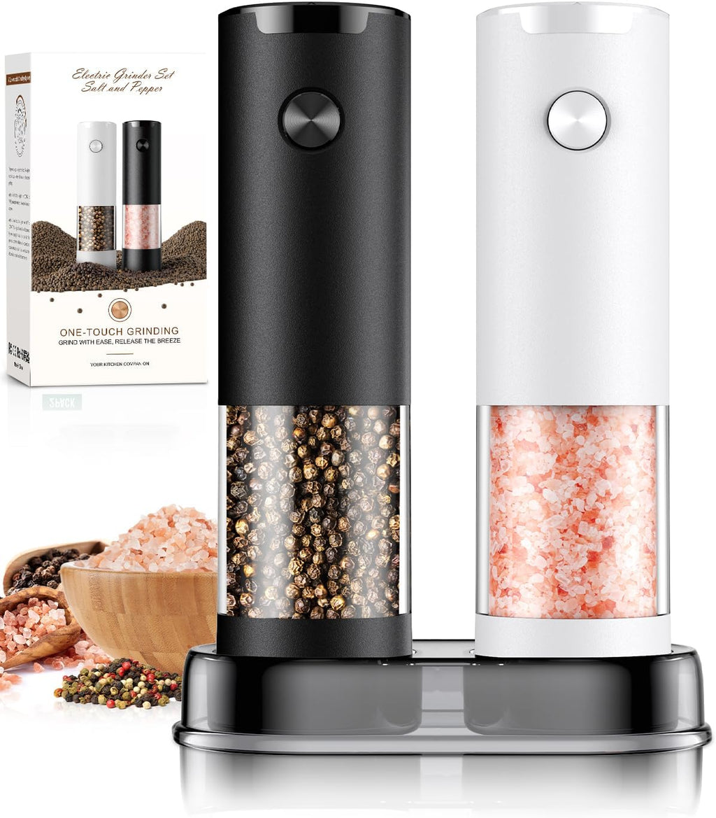 Electric Salt and Pepper Grinder Set Automatic Battery Pepper Mill Shakers Adjustable Coarseness Upgraded Larger Capacity with Led Home and Kitchen Appliances White Elephant Gifts for Women Men