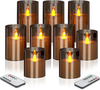 wemarry Flameless Candles 4" 5" 6" Acrylic Glass Pillars 3" Diameter Battery Operated Flickering Candles Include 8-Key Remote with Timer Function 400+ Hours (Gray, Warm Light 3 Pack)