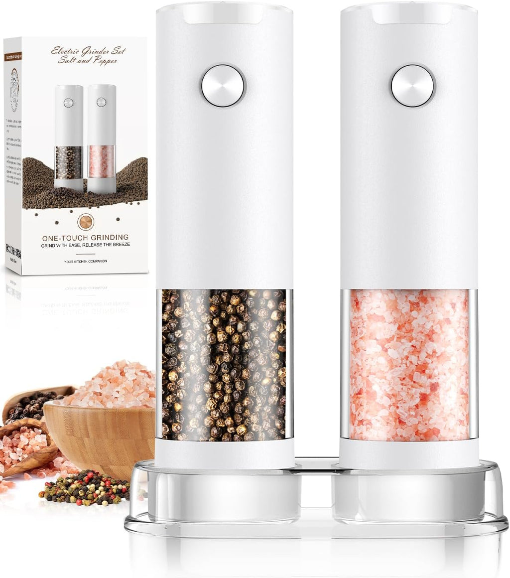 Electric Salt and Pepper Grinder Set Automatic Battery Pepper Mill Shakers Adjustable Coarseness Upgraded Larger Capacity with Led Home and Kitchen Appliances White Elephant Gifts for Women Men