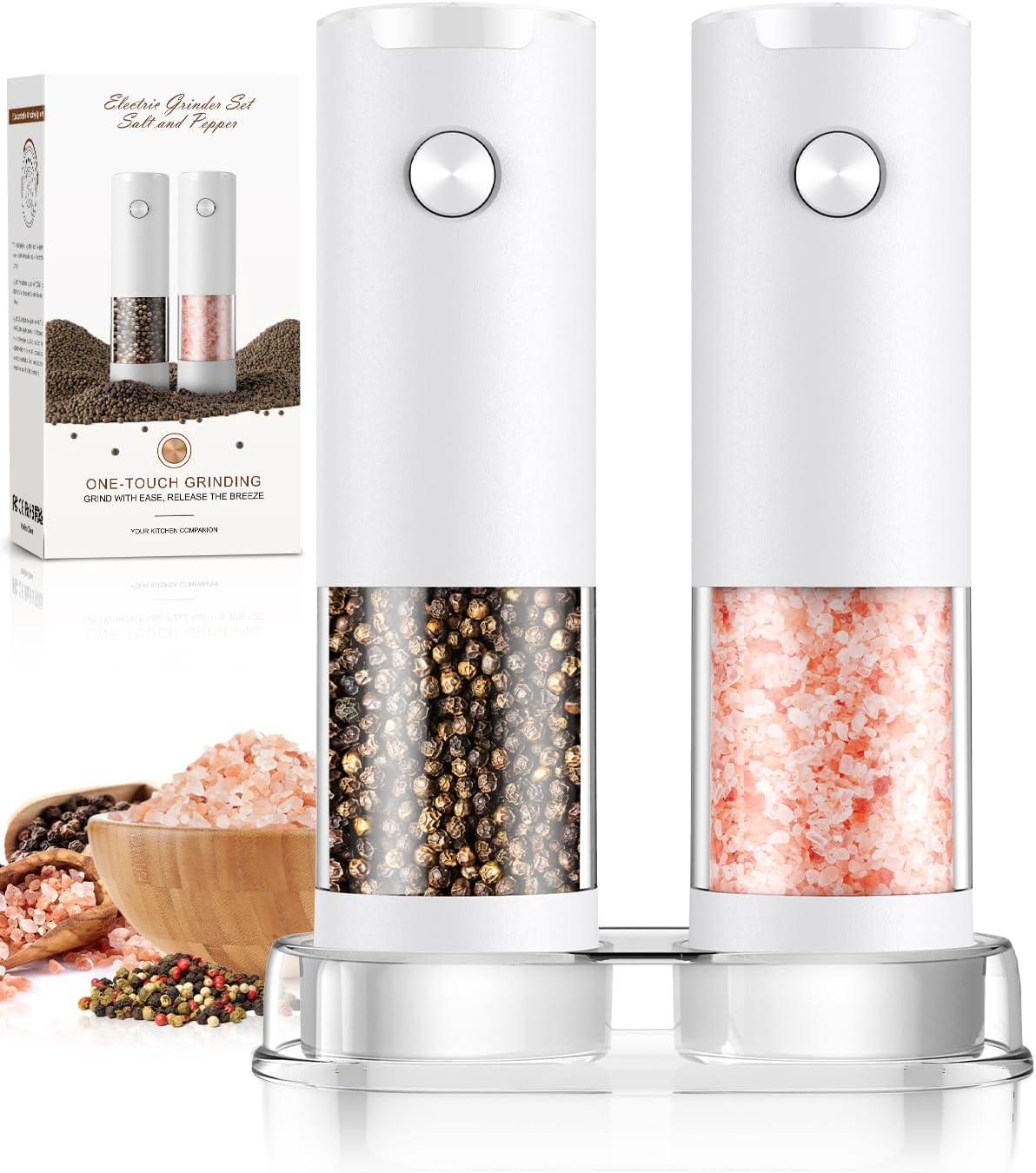 Electric Salt and Pepper Grinder Set Automatic Battery Pepper Mill Shakers Adjustable Coarseness Upgraded Larger Capacity with Led Home and Kitchen Appliances White Elephant Gifts for Women Men