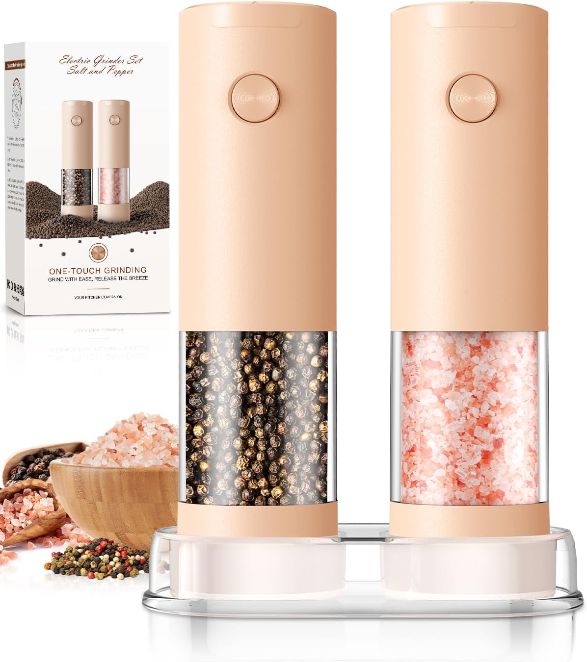 Electric Salt and Pepper Grinder Set Automatic Battery Pepper Mill Shakers Adjustable Coarseness Upgraded Larger Capacity with Led Home and Kitchen Appliances White Elephant Gifts for Women Men