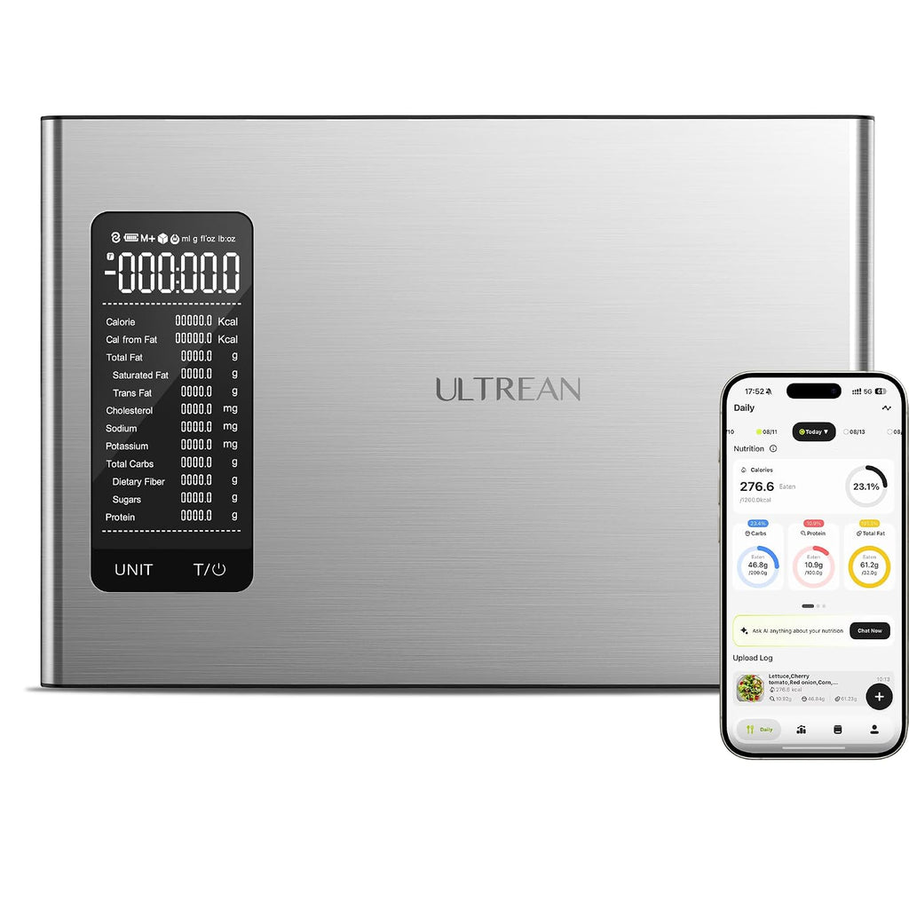 Ultrean Food Scale, Digital Kitchen Scale with LCD Display, Weight Grams and Ounces for Baking Cooking and Meal Prep, 6 Units with Tare Function, 304 Stainless Steel, 11lb (Batteries Included)