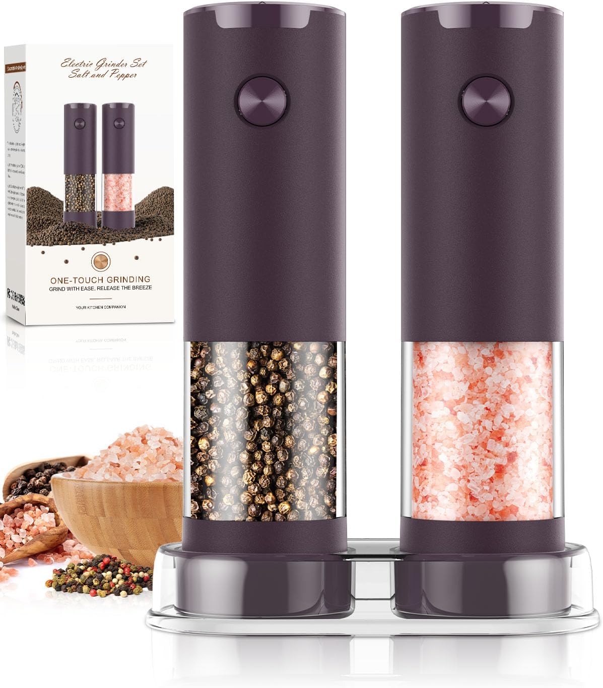 Electric Salt and Pepper Grinder Set Automatic Battery Pepper Mill Shakers Adjustable Coarseness Upgraded Larger Capacity with Led Home and Kitchen Appliances White Elephant Gifts for Women Men