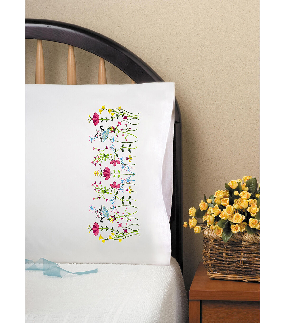 Tobin 30 x 20 Cats in Flowers Embroidery Pillowcases 2pk