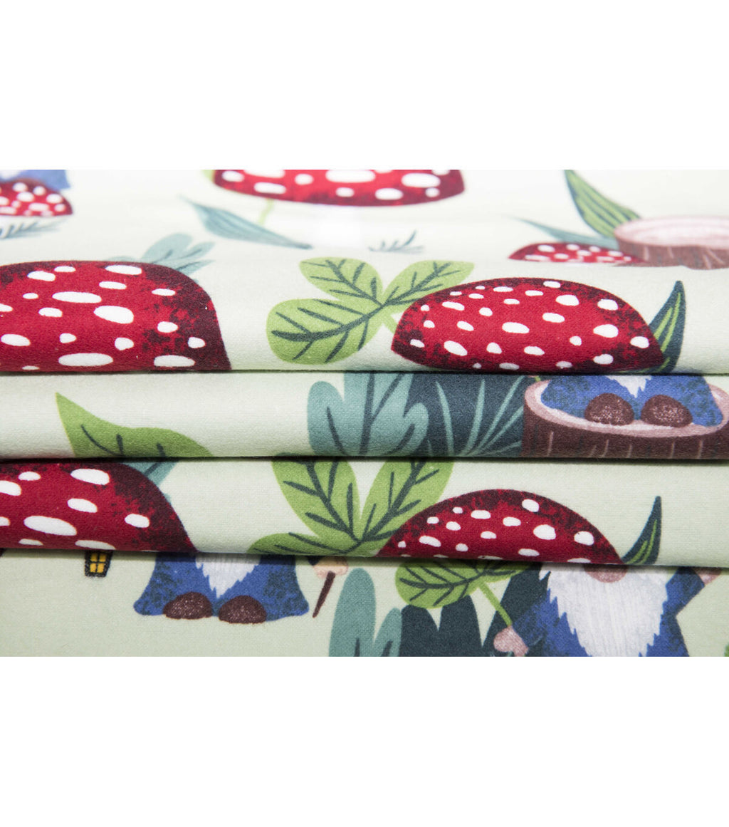 Super Snuggle Gnome & Mushrooms Flannel Fabric