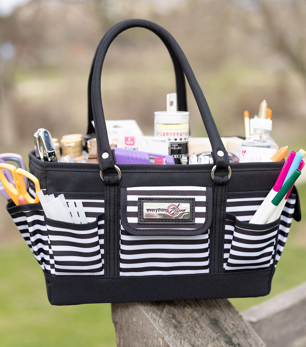 Everything Mary 13 Black & White Stripe Collapsible Deluxe Store & Tote