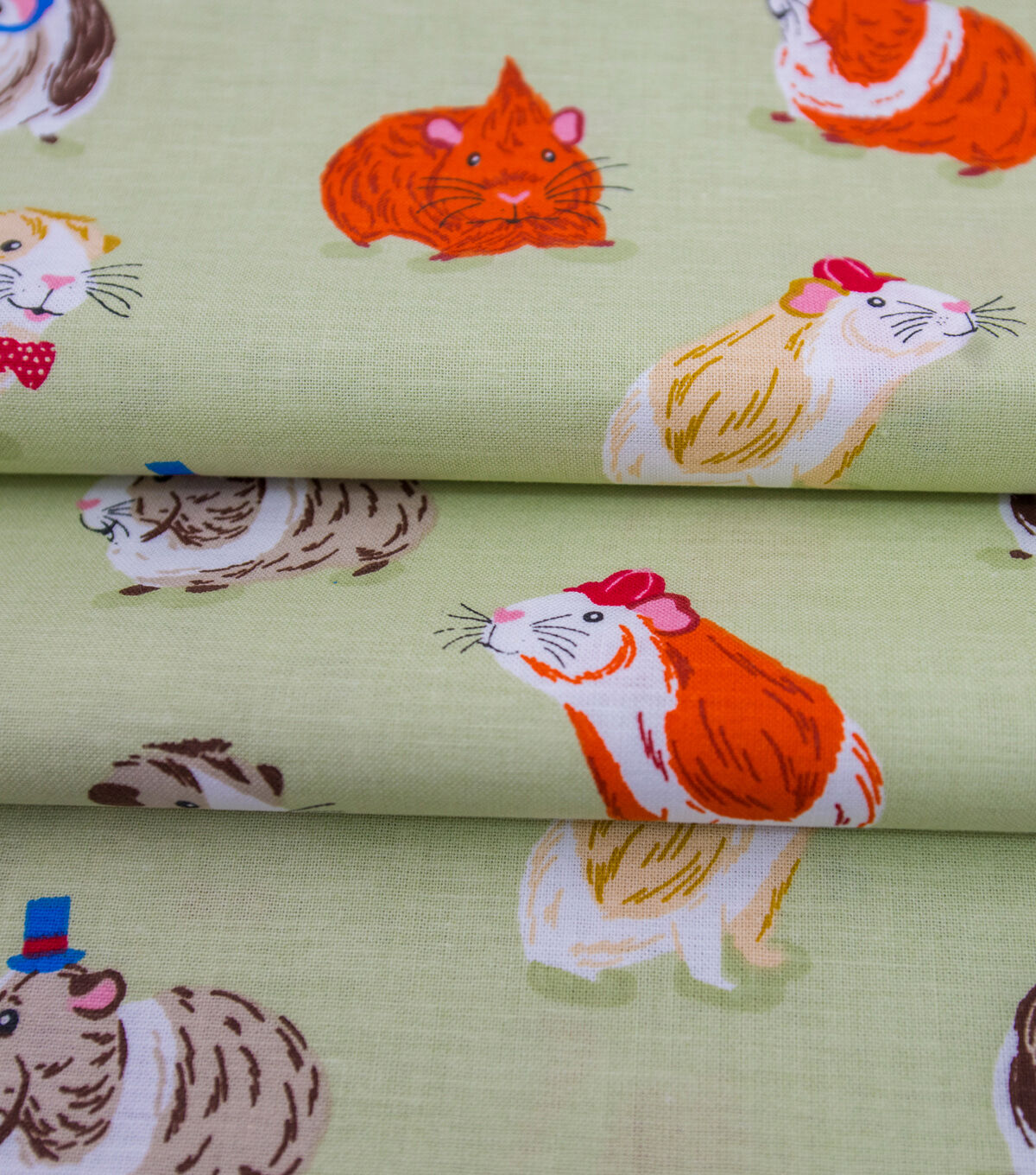 Cool Guinea Pigs Green Novelty Cotton Fabric