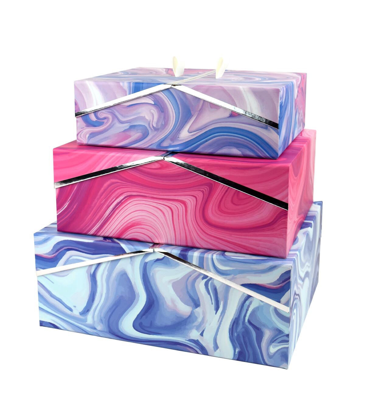 12 Blue Marble Rectangle Box With Double Door Lid & Metallic Trim