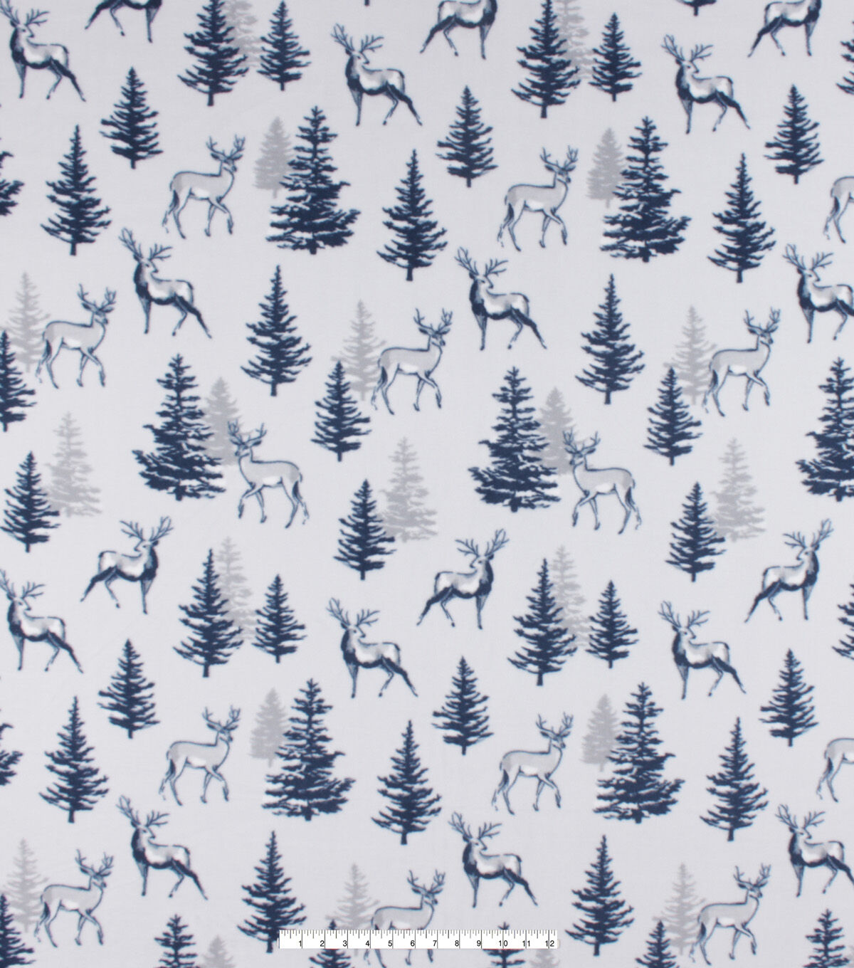 Blue Scenic Deer & Trees Anti Pill Fleece Fabric