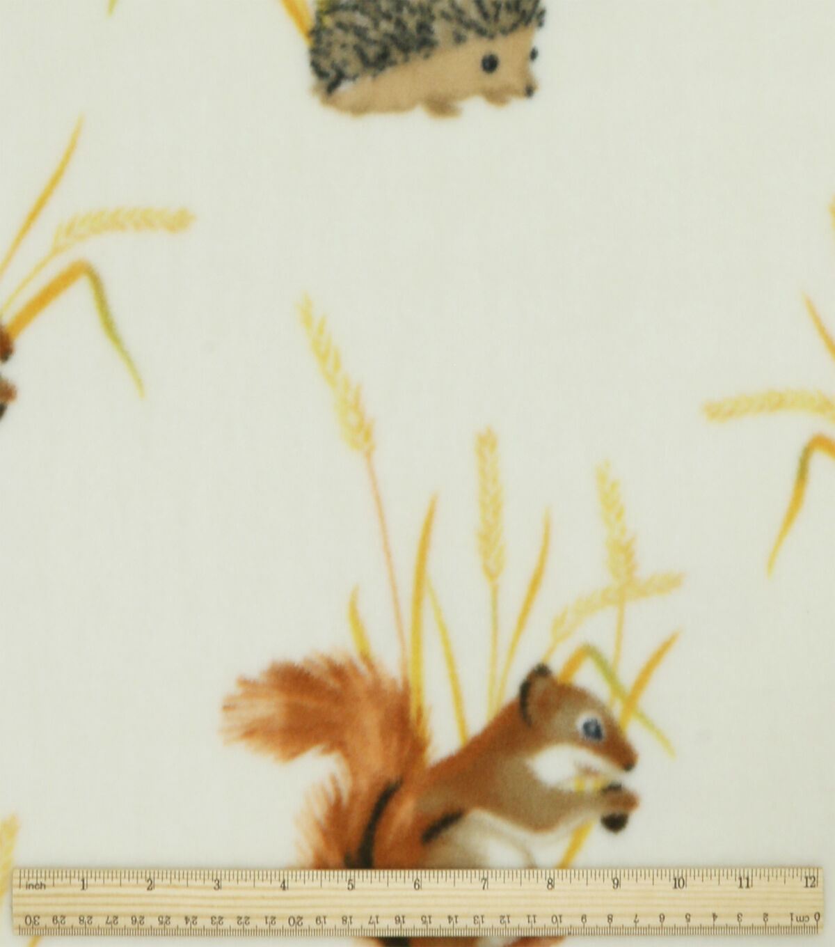 Squirrels & Hedgehogs on Yellow Anti Pill Fleece Fabric