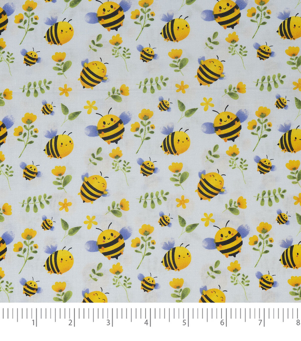 Yellow Happy Bees Novelty Cotton Fabric